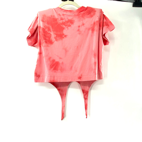 ALLSAINTS Spitalfields Coni Tie Dye T-shirt Red Shoulder Pad Tie Front NWT Small - Picture 5 of 15